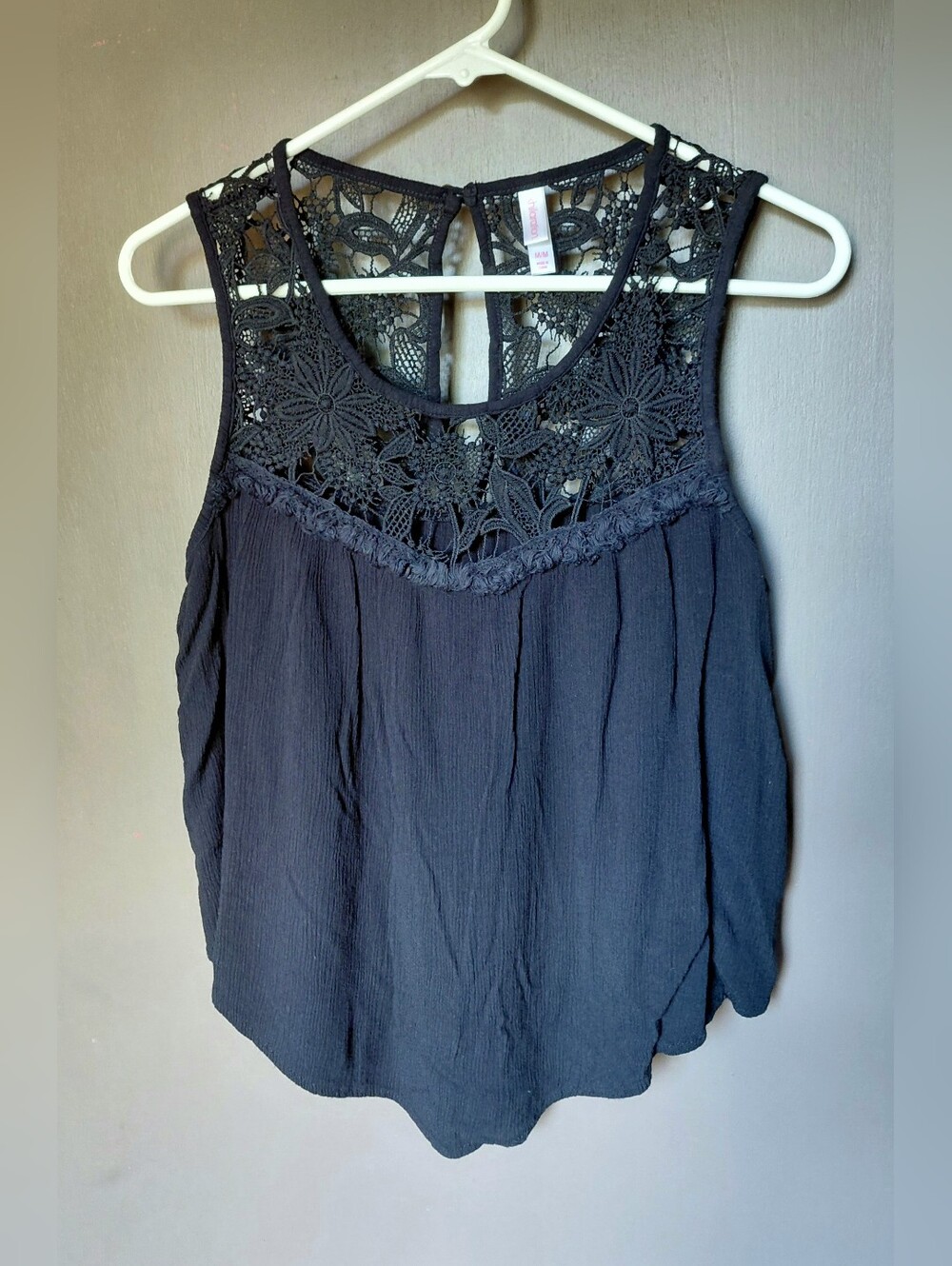 Xhilaration black tank top with detailed crochet lace panel